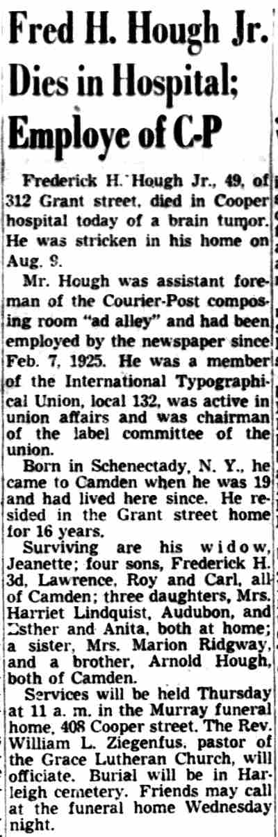 Fred H. Hough Jr., Camden Courier-Post, August 20, 1951