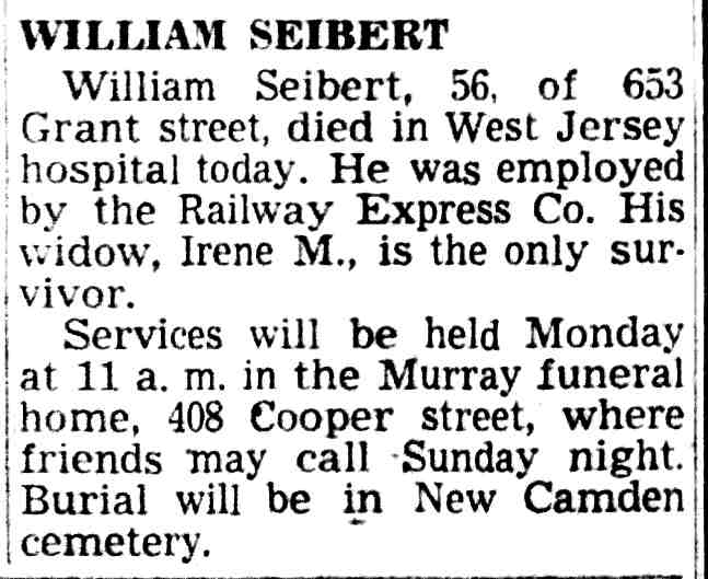 William Seibert death notice, May 4, 1940