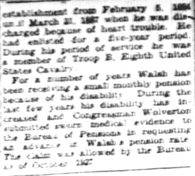 Camden Courier-Post clipping, April 3, 1928, on Michael Walsh's pension increase won by Congressman Charles A. Wolverton (part 2)