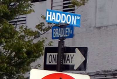 Street sign at the intersection of Haddon Avenue, Mechanic Street and Bradley Avenue