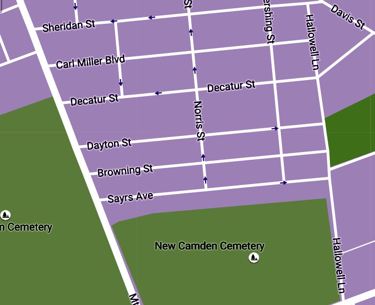 Map showing Hallowell Lane, Camden, NJ