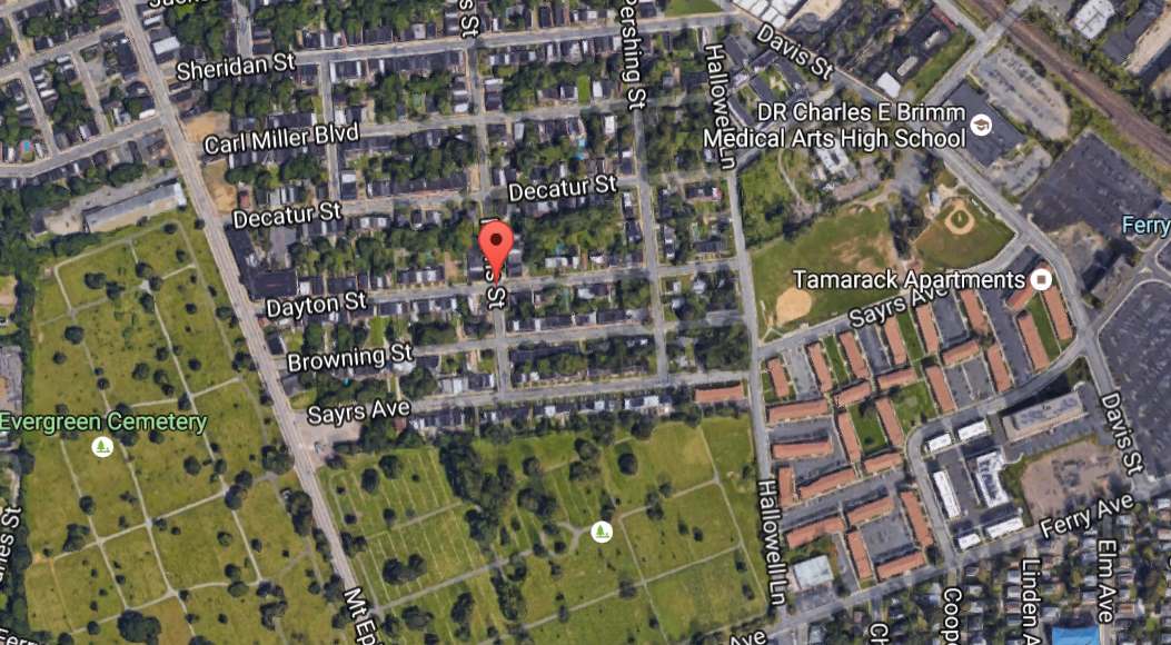 Aerial map showing Hallowell Lane, Camden, NJ