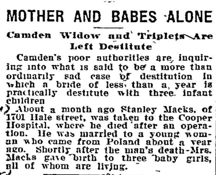 Mother and Babes Alone — Philadelphia Inquirer, September 9, 1909