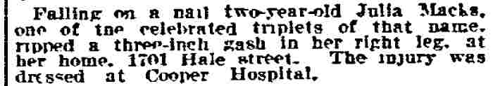 Julia Macks news item — Philadelphia Inquirer, June 15, 1912