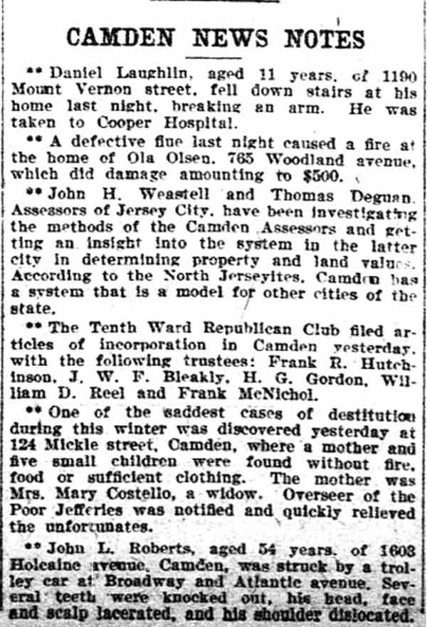 Camden News Notes, Philadelphia Inquirer, February 16, 1905