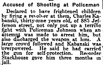 Philadelphia Inquirer, September 12, 1916 — Accused of Shooting at Policeman, Charles Kabanski of 885 Jefferson Street