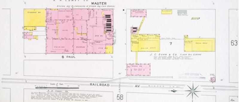 1906 Sanborn map of Railroad Avenue and Jefferson Street intersection