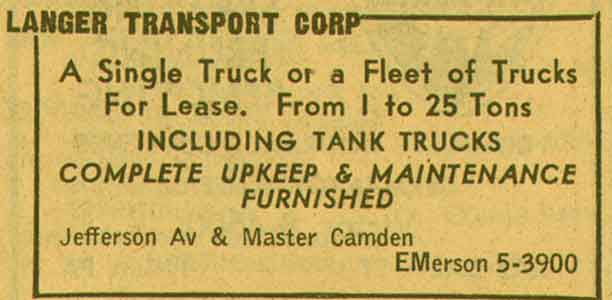 New Jersey Bell Telephone Yellow Pages advertisement, 1956 — Langer Transport Corporation at Jefferson and Master Streets