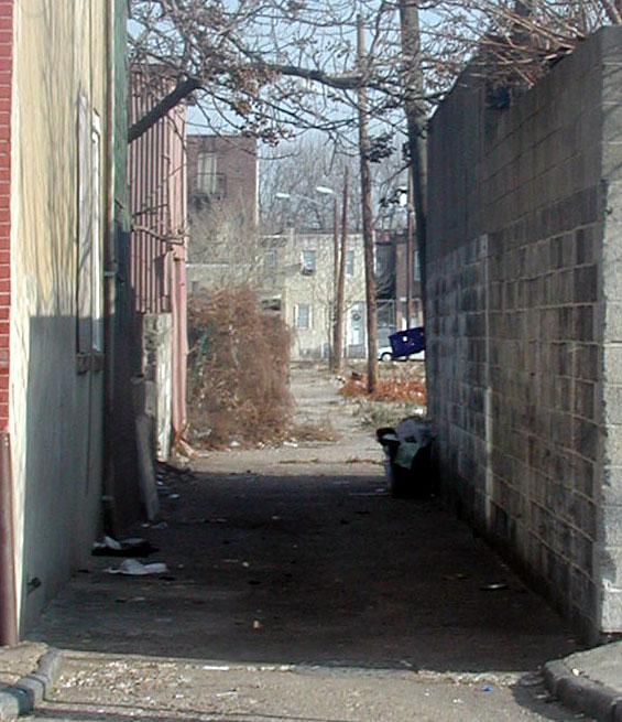 Looking east on Joint Alley from South 3rd Street, December 22, 2005