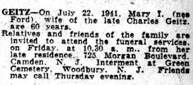 Mary I. Geitz obituary, 725 Morgan Boulevard