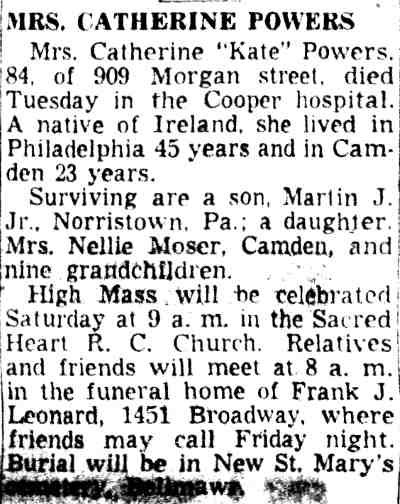 Mrs. Catherine 'Kate' Powers obituary, 909 Morgan Street