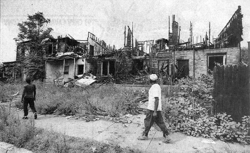 Fire guts five vacant Camden homes at 713-721 Morgan Street, August 17, 1995
