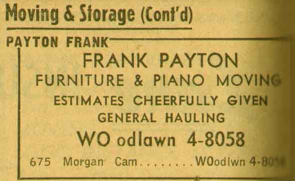 675 Morgan Street, Frank Payton, 1955 Yellow Pages ad
