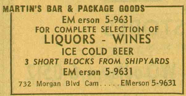 Martin's Bar, 732 Morgan Street, 1955 Yellow Pages ad