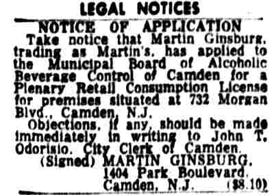 Martin's Bar, 732 Morgan Street, 1961