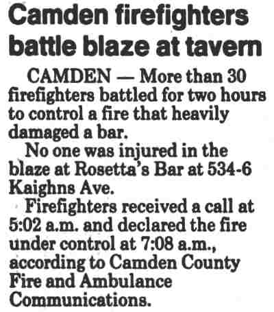 534-536 Kaighn Avenue, fire at 534 Bar, May 15, 1989