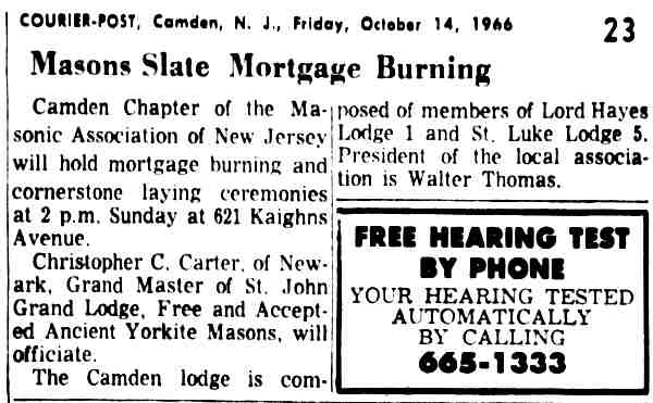 621 Kaighn Avenue, Talmud Torah / Masonic Center, October 14, 1966