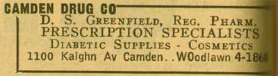 1100 Kaighn Avenue, Camden Drug Co, 1955 NJ Bell telephone ad