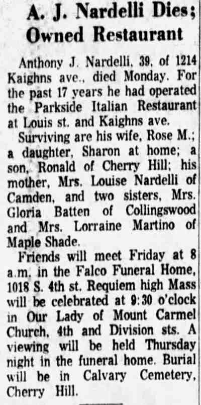 1200 Kaighn Avenue, Parkside Italian Restaurant, May 8, 1963