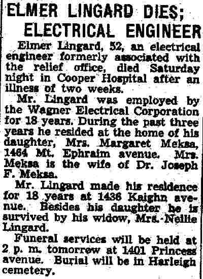 1436 Kaighn Avenue, Elmer Lingard, February 28, 1938