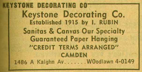 1486-A Kaighn Avenue, Keystone Decorating Co, 1955 NJ Bell ad