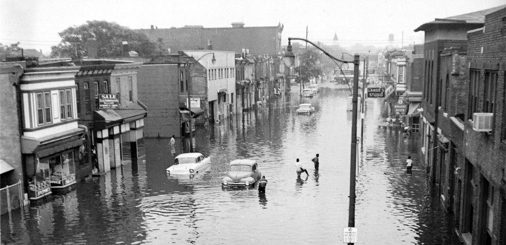 East of 938 Kaighn Avenue flood, August 11, 1958, Bob Bartosz (view 1)