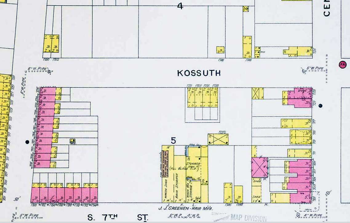 Sanborn fire insurance map, 1700 block of Kossuth Street, 1906