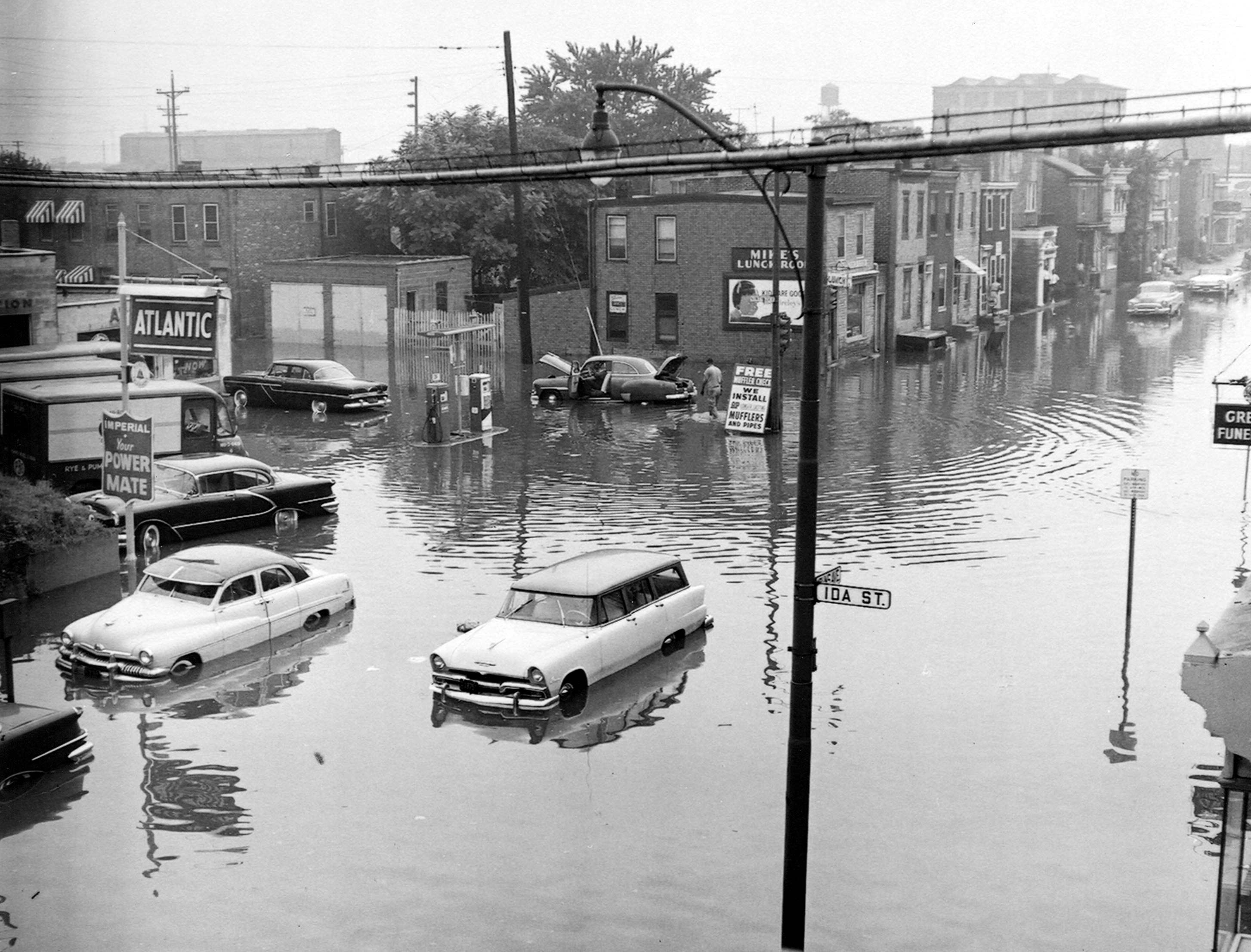 Kaighn Avenue west of Ida Street flood, August 11, 1958, Bob Bartosz (view 1)
