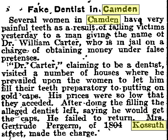 Philadelphia Inquirer, June 29, 1911 — Fake Dentist in Camden