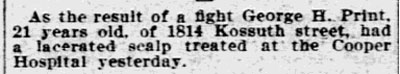 Philadelphia Inquirer, August 6, 1906 — George H. Print Injured