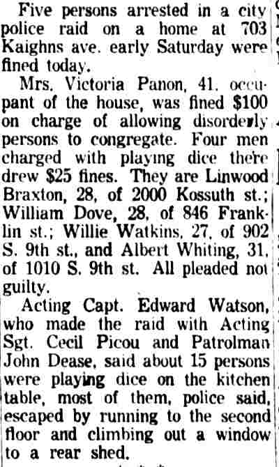 Camden Courier-Post, November 23, 1953 — Five Fined in Raid at 703 Kaighns Ave.