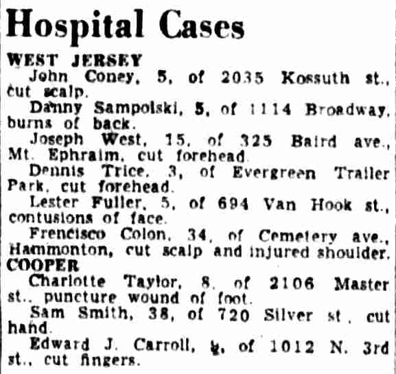Camden Courier-Post, August 14, 1956 — Hospital Cases