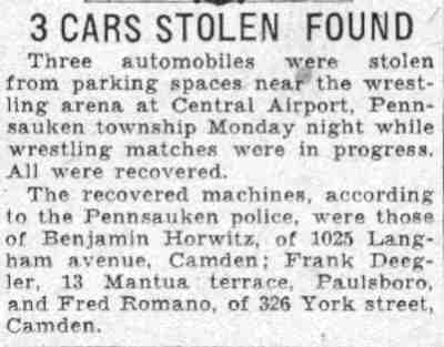 3 Cars Stolen Found, Camden Courier-Post, June 1, 1932
