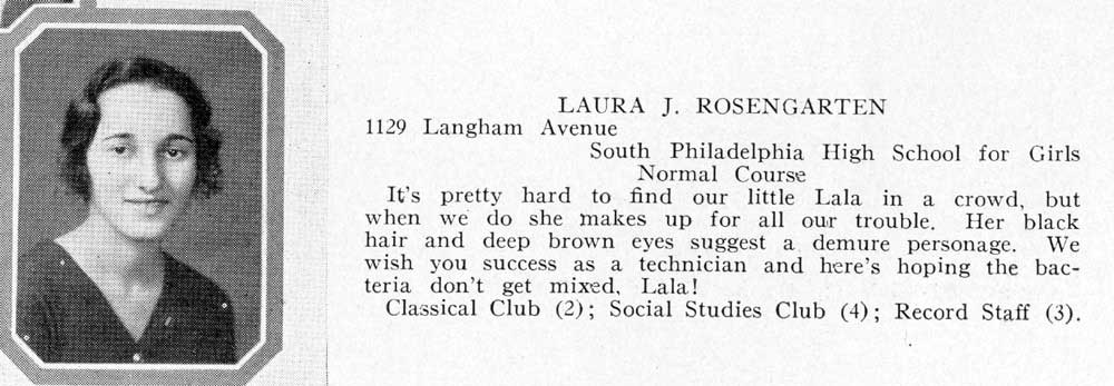 Laura Rosengarten, 1129 Langham Avenue, 1932 Camden High School yearbook