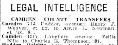 Legal Intelligence Camden County Transfers, Camden Courier-Post, July 4, 1941
