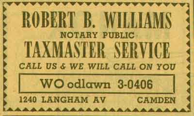 Robert B. Williams Notary Public ad, 1240 Langham Avenue, 1955