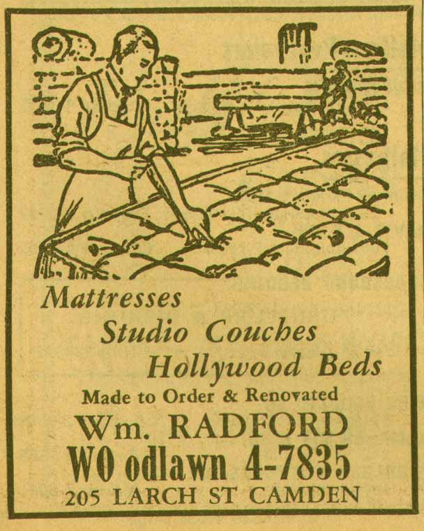 New Jersey Bell Yellow Pages ad, 1955 — William Radford, 205 Larch St Camden