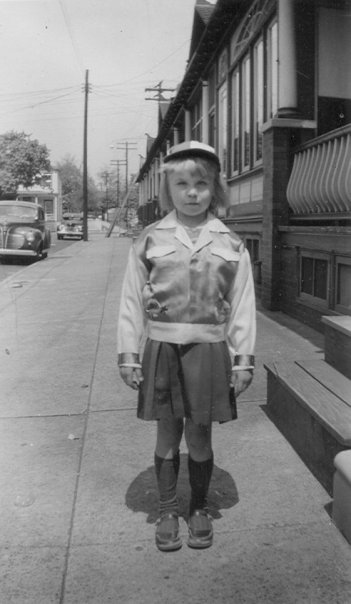 Cheryl Rowand in front of the Nicktern home at 20 Leonard Avenue, early 1950s