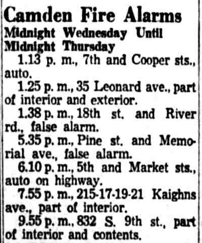 Camden fire alarms clipping, Camden Courier-Post, September 20, 1957
