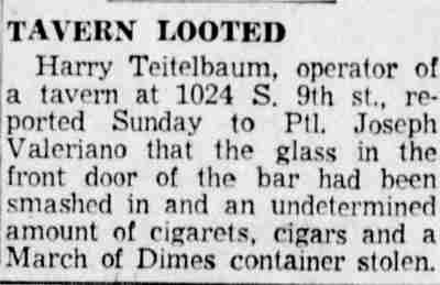 1024 South 9th Street — Harry and Sara Teitelbaum grocery, Camden Courier-Post, February 4, 1957