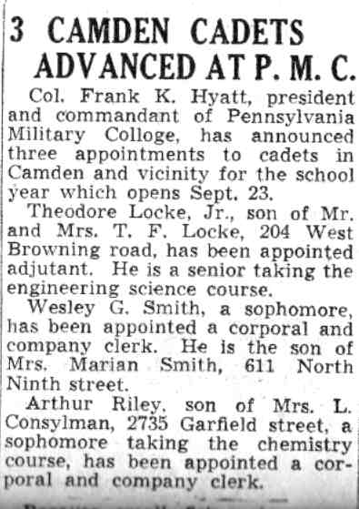 3 Camden Cadets Advanced at P.M.C. — Camden Courier-Post, July 29, 1941