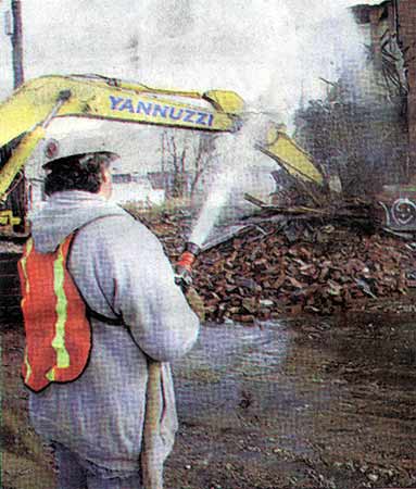 Max Leuzzi dust suppression at Arlington Street demolition — February 5, 2004