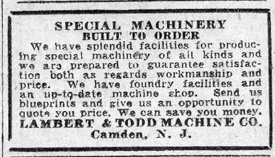 107 Arch Street - Lambert and Todd Machine Co ad - Camden Courier-Post March 12 1930