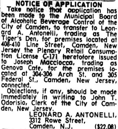 304-306 Arch Street - Genova Cafe - Camden Courier-Post June 4 1973