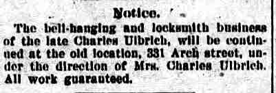 331 Arch Street - Charles Ulbrich locksmith - Camden Daily Telegraph October 14 1895