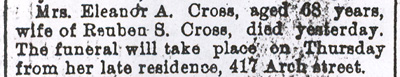 417 Arch Street - Rueben and Eleanor Cross - Camden Courier October 23 1894