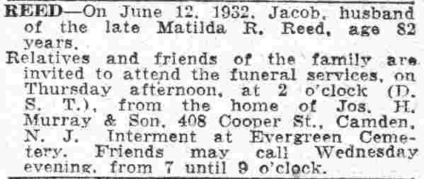 422 Arch Street - Jacob Reed and Family - Camden Courier-Post June 14 1932