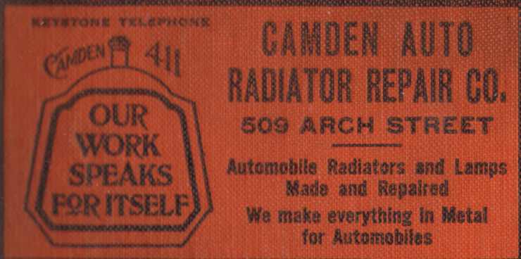 509 Federal Street - Camden Auto Radiator Repair Company 1918-1919 City Directory Ad