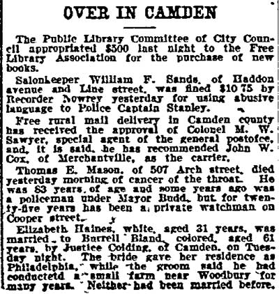 507 Arch Street - Thomas E. Mason - Philadelphia Inquirer August 16 1900