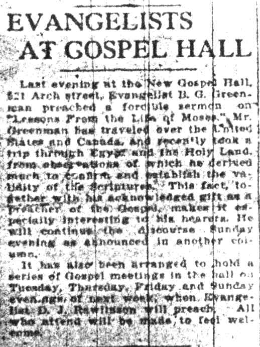 521 Arch Street - Gospel Hall - Camden Daily Courier January 9 1909